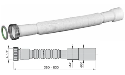 Гибкое соединение (гофра) с накидной металлической гайкой 6/4"x40/50, MIANO M1136