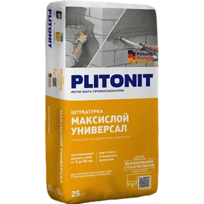 PLITONIT Цементная штукатурка МаксиСлой Универсал, 25 кг
