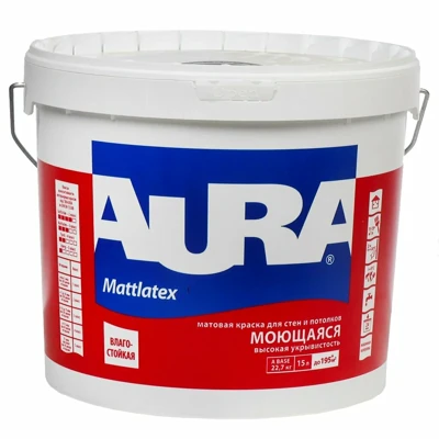 Краска моющаяся Aura Mattlatex Чёрный Янтарь RAL 9005, 15 л