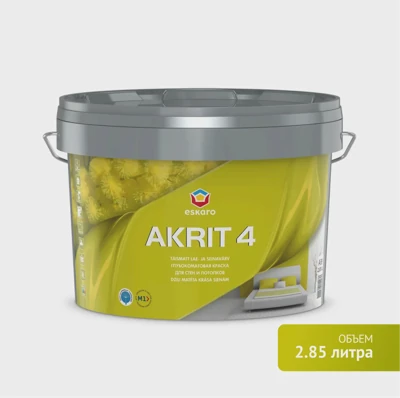 Глубокоматовая краска для стен и потолков Eskaro Akrit 4, База А белая, 2,85 л