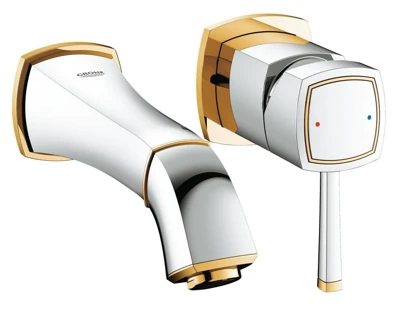 Смеситель для умывальника GROHE GRANDERA настенный на 2 отверстия хром, золотой 19929iG0