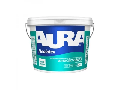 Краска износостойкая Aura Neolatex для стен и потолков, база TR, 2,7 л, 3,3 кг