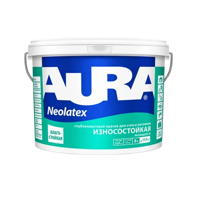 Краска износостойкая Aura Neolatex для стен и потолков, база А, 9 л, 13,9 кг