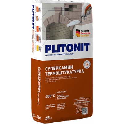 PLITONIT Белая жаропрочная штукатурка СуперКамин ТермоШтукатурка, 25 кг