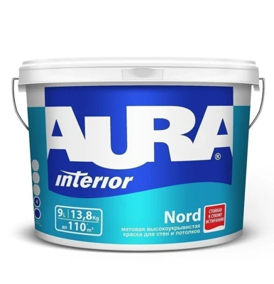 Матовая высокоукрывистая краска для стен и потолков Aura Interior Nord Aura Норд), 0,9 л (база А)