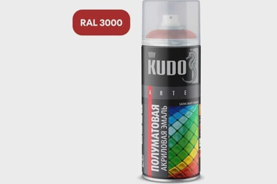 Универсальная эмаль KUDO акриловая SATIN RAL 3000 огненно-красная 520 мл
