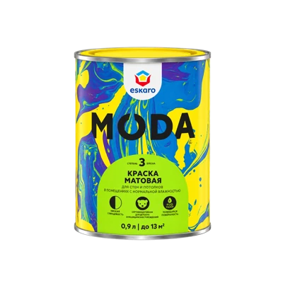 Краска матовая для стен и потолков Eskaro Moda 3, база TR, 0,9 л, 1,1 кг
