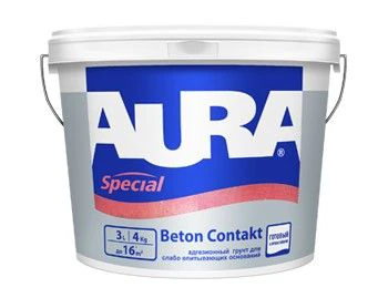 Грунт адгезионный Aura Beton Contakt для слабовпитывающих оснований, 4 кг
