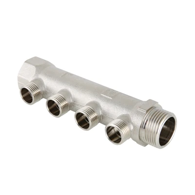 Коллектор латунный никелированный Valtec 4 выхода, наружная резьба 3/4"х1/2"