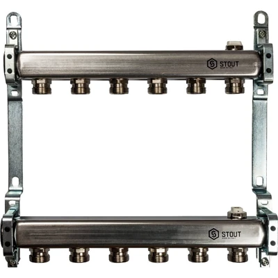 Коллектор из нержавеющей стали STOUT 1"/3/4"x6 вых.