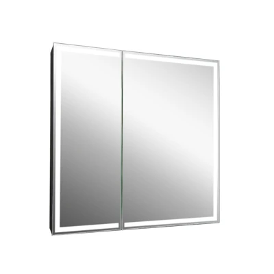 Зеркало-шкаф CONTINENT Mirror Box black Led 80*80 двухдверный с подсветкой черный МВК052