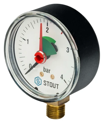Манометр радиальный с указателем предела STOUT D-63, 1/4", 0-4 бар