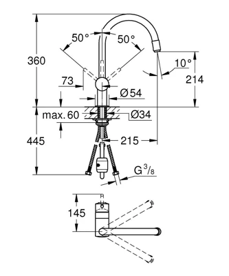 Смеситель для мойки GROHE MINTA вытяжной излив 3/8 32918000