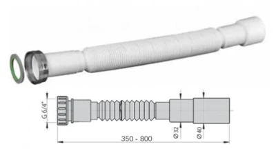 Гибкое соединение (гофра) с накидной металлической гайкой 5/4"x32/40, MIANO M1135