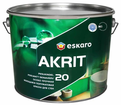 Особо прочная моющаяся полуматовая краска для стен Eskaro Akrit 20 (База TR - прозрачная) 9 л