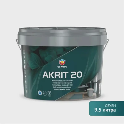 Особо прочная моющаяся полуматовая краска для стен Eskaro Akrit 20 (База А - белая) 9,5 л